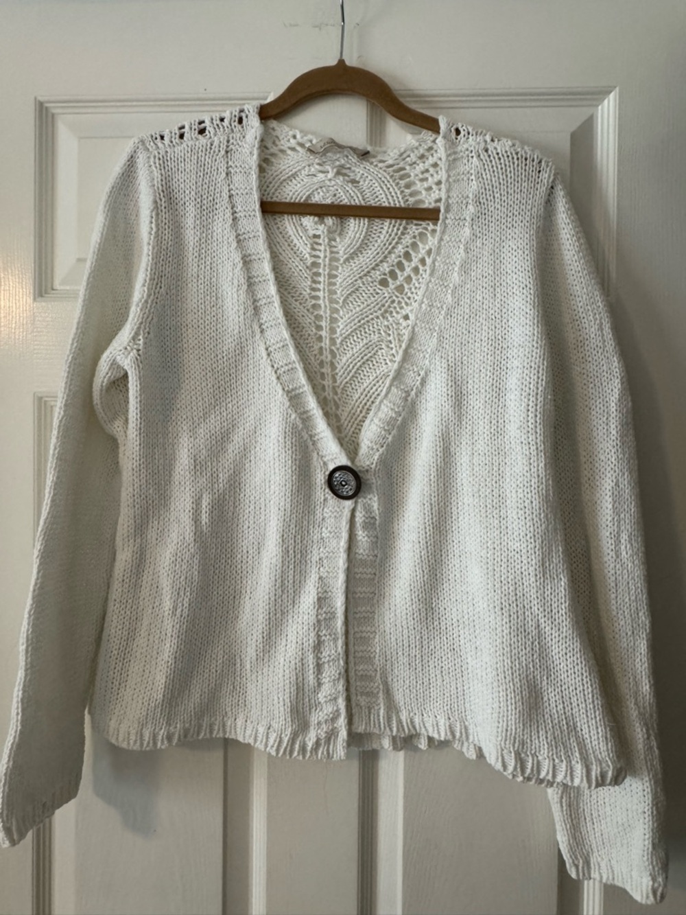 Soft Surroundings Crochet-Back White Knit Cardigan Sweater